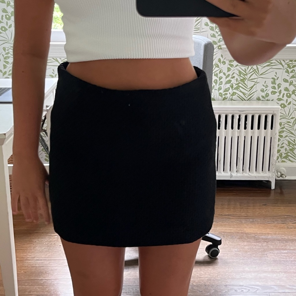 Mango black cotton tweed pencil skirt.